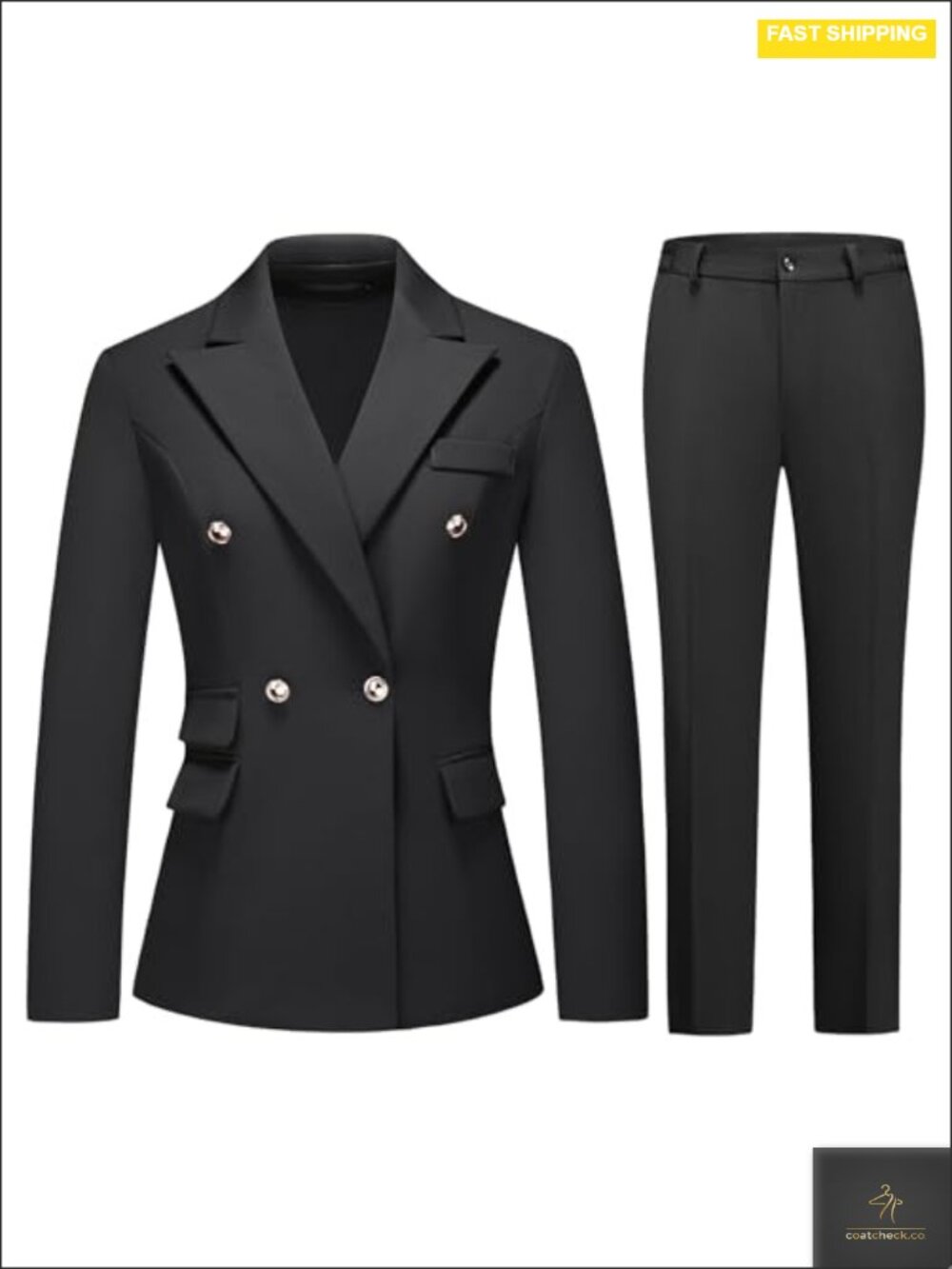 Women's Double Breasted Pantsuit Set Blazer Straight Leg Trousers Business